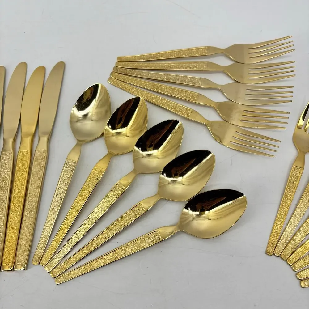 Vtg Thocadero Hollywood Gold Spoons Fork Dinner Knives Korea Stainless